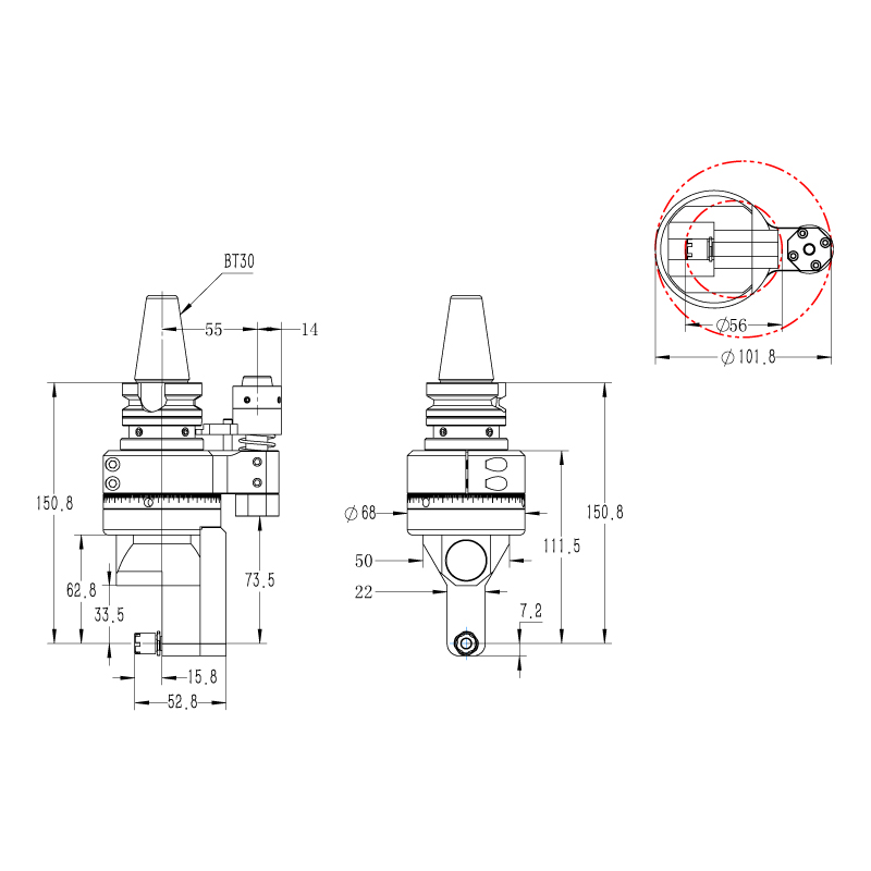 DK90-BT30-DC5轻型侧铣头，小型直角铣头