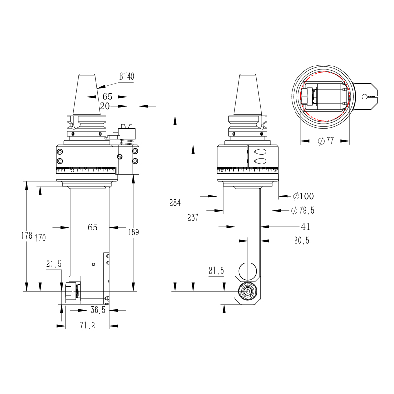 DK90-BT40-ER16M-170内缩式侧铣头